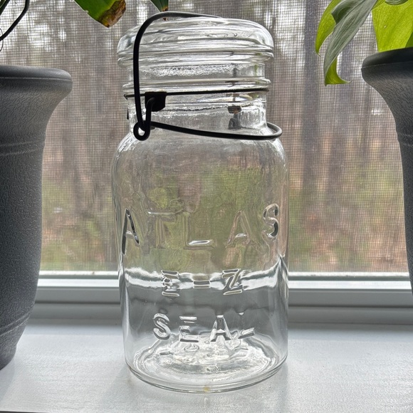 Vintage🔸Atlas E-Z Seal Clear Glass Mason Jar Wire Slide open Lid - Picture 3 of 9